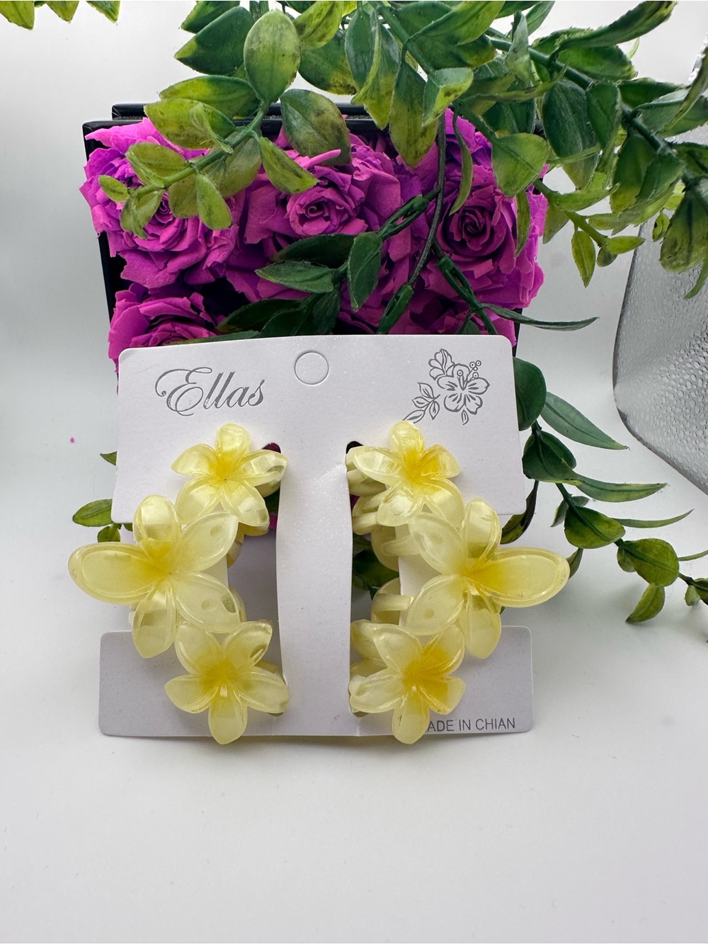 Yellow Floral Plastic Hair Accessories Claw Clips 2Pcs